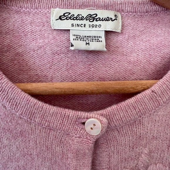 Eddie Bauer 100% Lambswool Pink Embroidered Cardigan | Size Medium - Picture 8 of 9